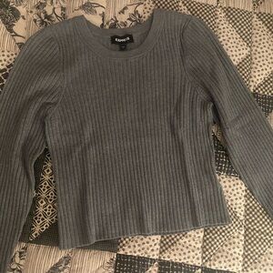 Express Cropped Charcoal Ribbed Knit Top